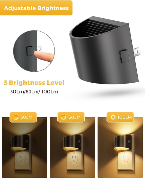 2 Pack, 3000K L LOHAS LED Night Lights Plug into Wall Dusk to Dawn Sensor Nightlight, Brightness Adjustable, Soft White