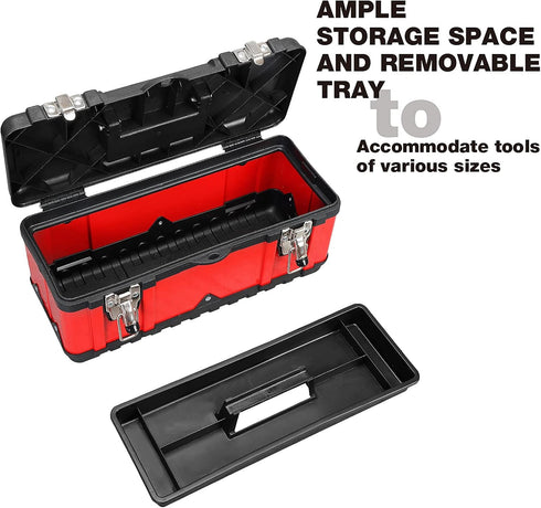 15.5 Inch Jack Boss Steel Tool Box Small Portable Tool Organizer Box with Built-in Short Non-slip Handle Car Box
