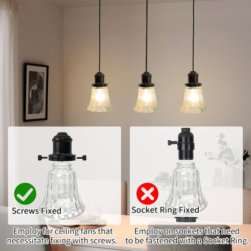 Set 4, Hammered HonoDing Ceiling Lamp Replacement Shade of Glass Bell Ceiling Fan Light Covers, Clear Glass Lamp Shade