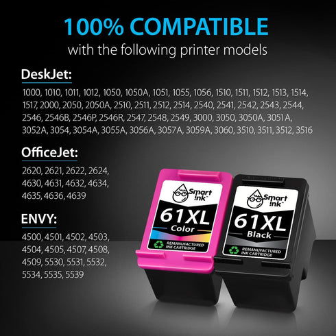 Smart Ink Remanufactured Ink Cartridge Replacement for HP 61 XL Combo Pack (Black & Tri-Color) for Envy 4500