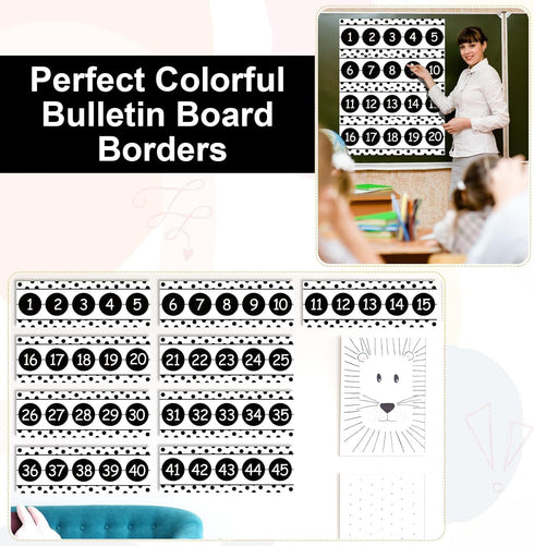 Number Line for Classroom Wall, Black and White Polka Dot Bulletin Board for Students Math Learning Decor Strips