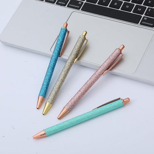 Fun Sparkle Fancy Ballpoint Pen for Women, Cute Sparkly Click Metal Pens, Retractable Multicolor Pen for Journaling