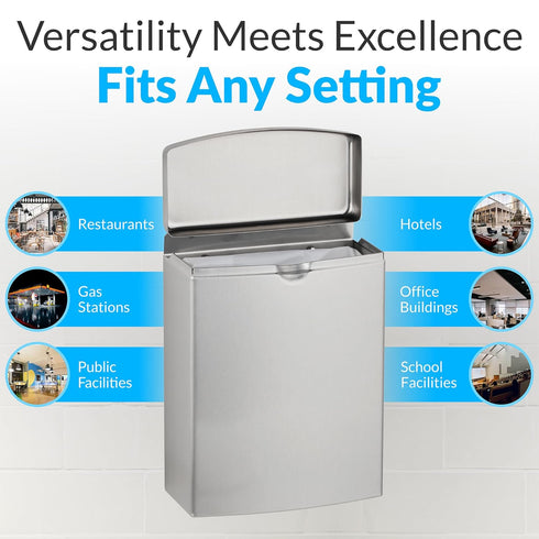 Bobrick Sanitary Napkin Disposal Wall Mounted Stainless Steel Flip Top Receptacle, 1 Gallon Capacity, Model B-270