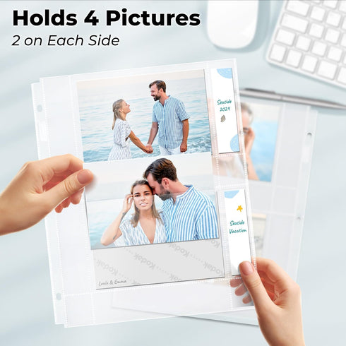Dunwell 4x6 Photo Sleeves for 3-Ring Binder, 25 Pack for 100 Pictures, Acid-Free Poly Refill Pages