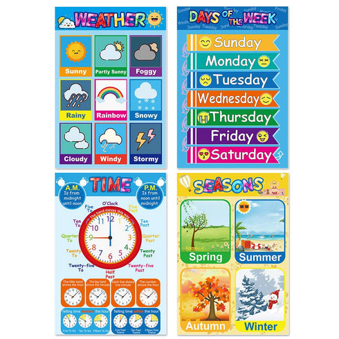 Educational Posters for Preschoolers, 12PCS Alphabet Letters, Numbers, Shapes, Colors, 11 x 16 Inch