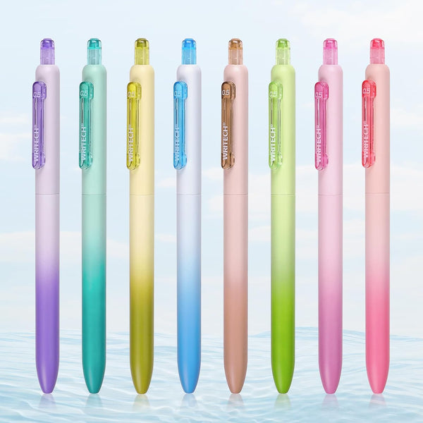 WRITECH Gel Pens Fine Point, 0.5mm Retractable Multicolor Ink, No Smear Gradient Color Aesthetic, 8ct for Journaling