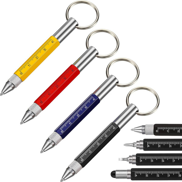 Zonon 4 Pieces 6 in 1 Multitool Tech Tool Pen with Ruler, Two-head Ballpoint Refills for Office Staff, Construction