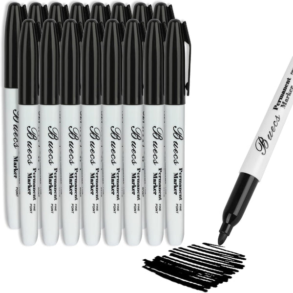 Permanent Markers, 128 Count Black Fine Point, Waterproof & Smear Proof Markers for School, Office, Home