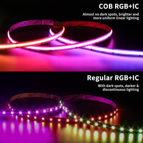 18ft 12V RGB Smart IC COB LED Strip Light Addressable Chasing Color LED Light Strip Multicolored Flexible RGB Lights