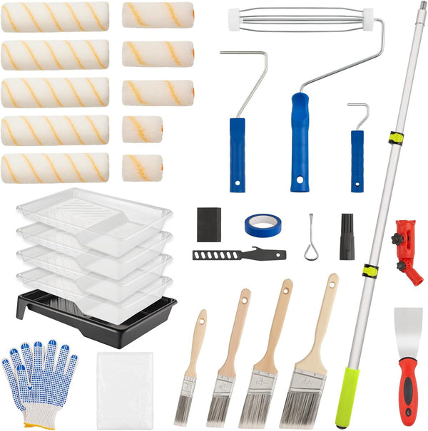 HOUIT House Paint Roller Kit with Extension Pole, Home Wall Painting Supplies Set,