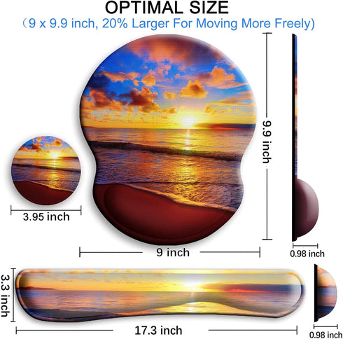 Mouse Pad and Keyboard Wrist Rest Support, Non-Slip PU Base, Gel Mouse Pad with Coaster for Gaming, Office - Sunset