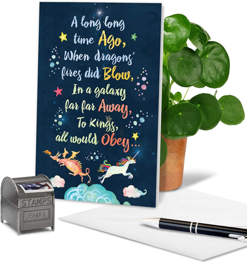 NobleWorks Funny Happy Birthday Card with Envelope, Colorful Humor Note, Long Ago and Far Away C6894BDG