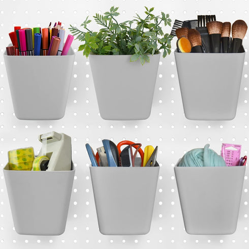 G.CORE Large Pegboard Cups, Grey Peg Board Storage Bin 6 Pack with Hooks for Organization