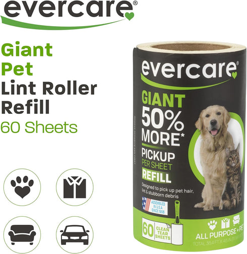 Evercare Giant Extreme Stick Lint Roll Refills, 60 Count