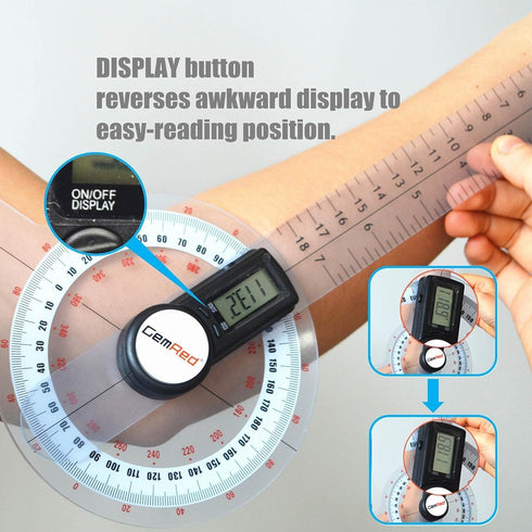 GemRed 12" Digital Goniometer, 360 Degree Physical Therapy Plastic Protractor for Joint Range of Motion