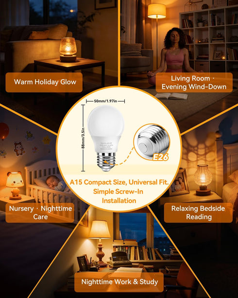 Neporal 1800K Bulbs 8PK, 99.96% Bulbs A15 6W 40W E26 Amber Sleep Light Blue Blocking Soft Warm Light for Melatonin