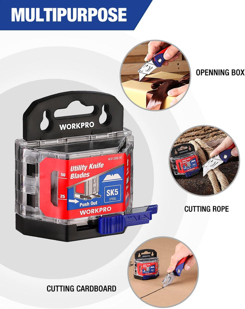 WORKPRO 50-Pack Utility Knife Blades, SK5 Steel Box Cutter for Replacement