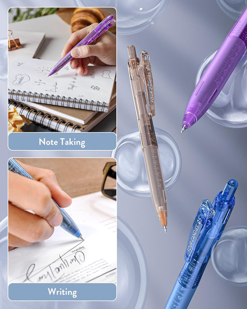 Four Candies 12 Pack 0.5mm Quick Dry Retractable Gel Pen Set, Cute Transparent Pastel Fine Point Aesthetic Pens (Black)