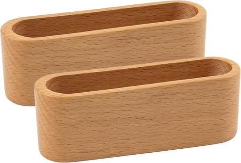 AUEAR 2 Pack Wood Business Card Holder for Desk, Beech Wooden Organizer Display Stand for Office Home Desktop