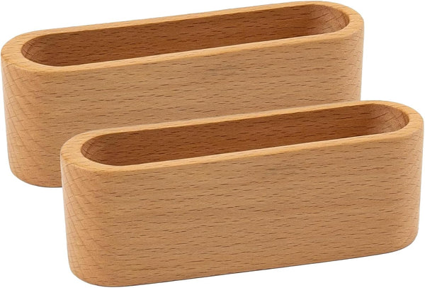AUEAR 2 Pack Wood Business Card Holder for Desk, Beech Wooden Organizer Display Stand for Office Home Desktop