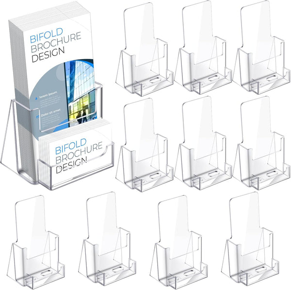 Wenqik Acrylic Brochure Holder - 4.1 Inch Clear Business Card Organizer Stand for Menu, Flyer, Magazine, Office (10 Pcs)