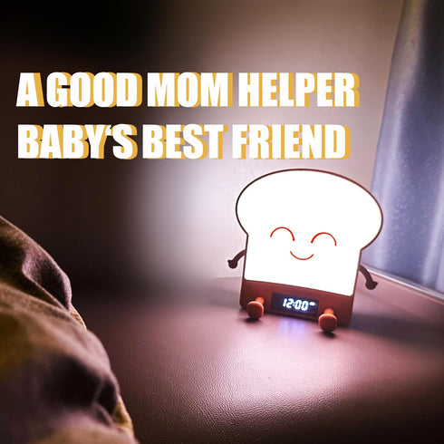 CRBAND Cute Toast Bread Lamp Plus+, Multi-Color Toast Touch Bar Night Light with Clock, Rechargeable Nursery Desk Decor