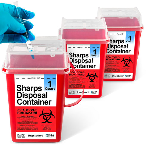 3 Pack Sharps Container, 1 Quart Needle Disposal Containers, Biohazard Containers for Home Use, Small Sharps Disposal
