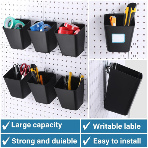 Namalu 12 Pack Peg Board Storage Bins with Labels and Hooks, Square Box Shape Organizer for Craft Room