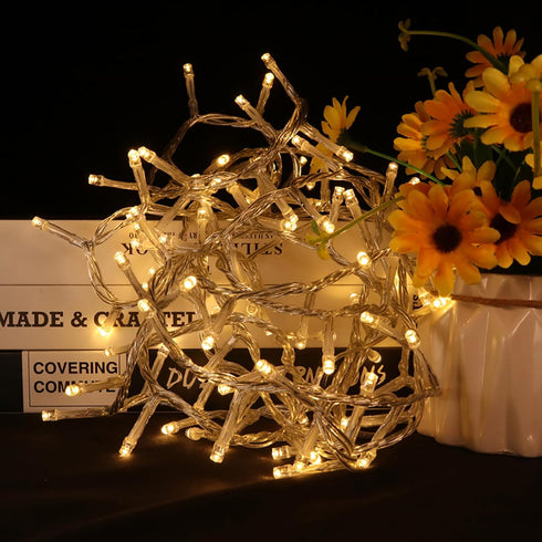 LED Christmas Tree Lights, 100 LED Mini Warm White String Lights Plug in, 8 Modes Outdoor Decorations for Party