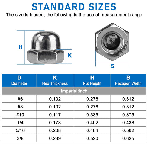 Vmuter 3/8"-16 18-8 (304) 20pcs Vmute Acorn Cap Nuts, Stainless Steel Acorn Cap Nuts