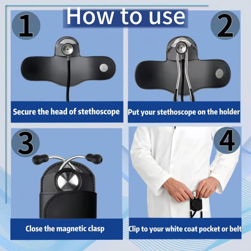 Generic Magnetic Stethoscope Holder Clips, Secure Hands-Free PU Leather Holster for Scrubs, Belts & Lab Coats