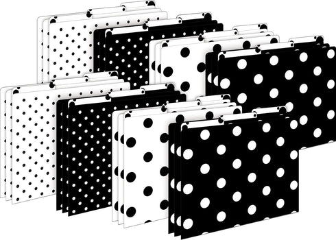 Barker Creek Black & White Dot File Folders - 14pt Stock, Set of 24, Multi-Design Set, Letter Size, 24/Set