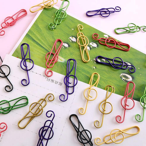 Music Paper Clips, 6 Colors, 100 Pcs Cute Funny Creative Music Coloured Plastic Alloy Office Stationery for Document