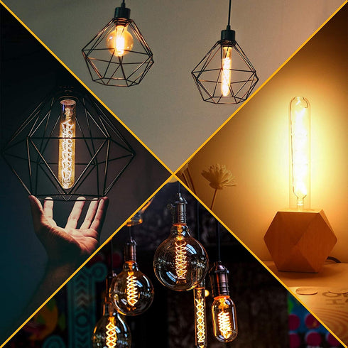 Dimmable T10 Bulbs, 2200K 7.3inch Bulb, 40 Bulb,400lm,E26 Bulb,Amber Glass,Pack 4 LED Warm White Amber, Long Tubular