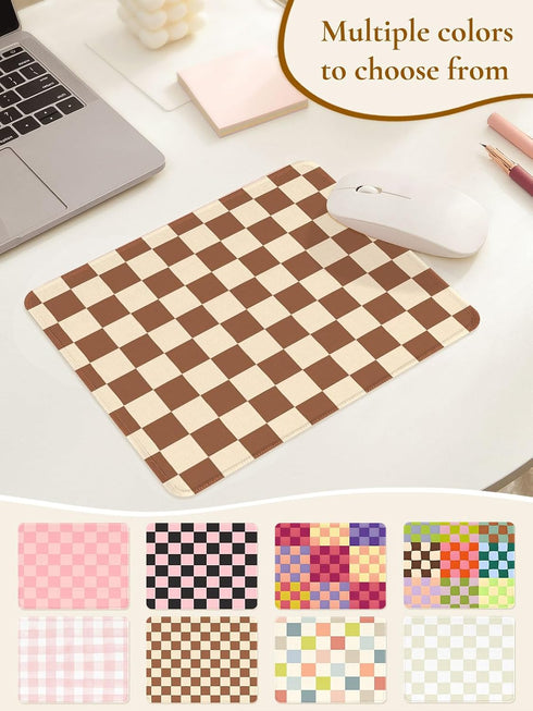 Ksriylm Cute Brown Mouse Pad,Retro Checkered Pattern Mousepad,Square Aesthetic Plaid Waterproof Grid Mouse Mat Design