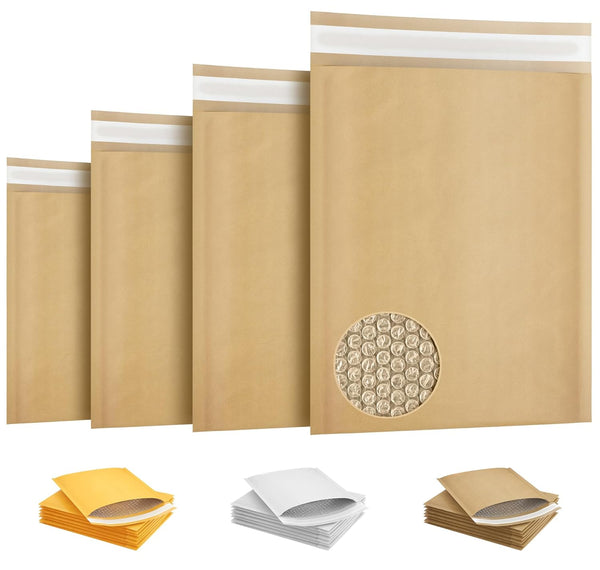 Natural Kraft Bubble Mailer Envelopes 4 x 7 Inches | 50 Pack Self Seal Padded Envelopes | Waterproof & Tear-Resistant