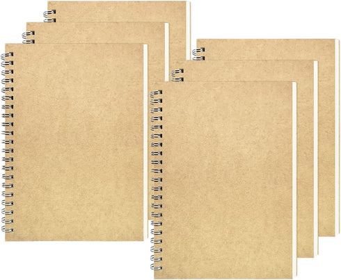 DSTELIN Blank Spiral Notebook, 6-Pack, Soft Cover, 100 Pages / 50 Sheets, 7.5" x 5.1", 100GSM, (Brown)