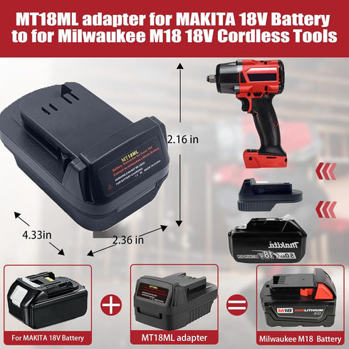 Makita to Milwaukee Battery Adapter, Compatible with Makita 18V Lithium Battery to Replace Milwaukee 18V Tools