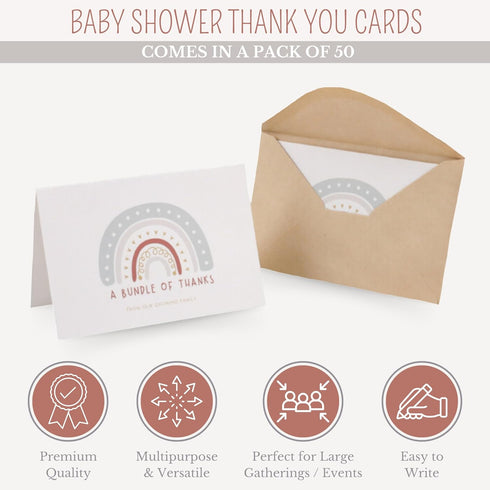 FourGiven Family Co 50 Pack, Baby Shower Thank You Cards with Envelopes, Baby Girl Shower, Baby Boy Shower, Gender