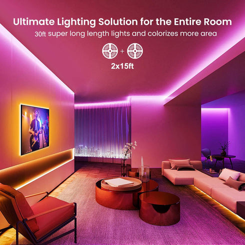 30 5050 12V GUPUP LED Strip Lights ft, LED Lights for Bedroom RGB Color Changing Rope Lighting with Remote Tape