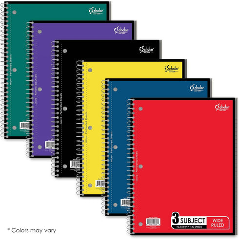 iScholar 3-Subject Wirebound Notebook, 120 Sheets, Wide Ruled, 10.5 x 8-Inches, Cover Color May Vary (78103) by iScholar