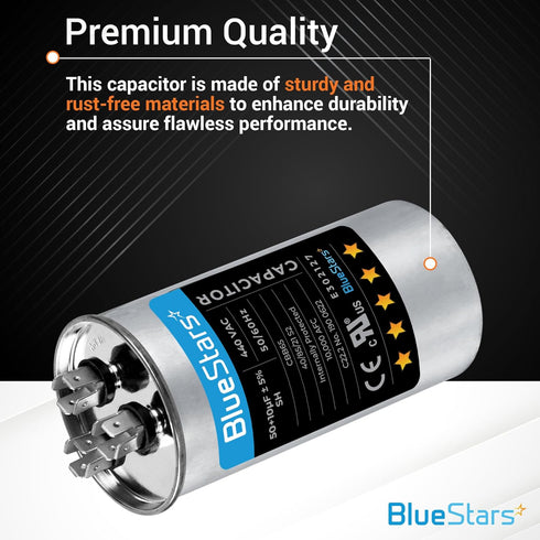 50+10 uf 370-440VAC ±5% Volts Round Run Start Capacitor, Electric Replacement Part by BlueStars for HVAC