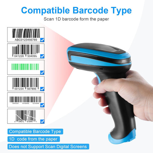 onewscan 1D 2.4G Barcode Scanner Wireless Laser Bar Code Scanners with Stand Wireless & USB Wired Connection Plug
