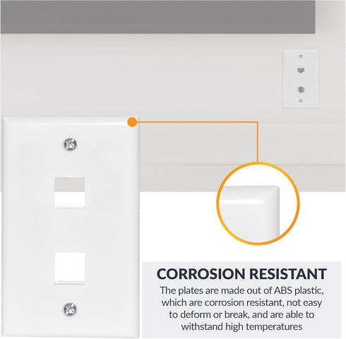 2-Port QP2-WH-01, RJ45 Newhouse Hardware Keystone Jack Wall Plate White Ethernet Outlet Cover Wall Plate for Coaxial