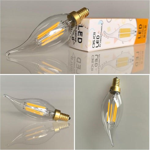 CA11/C35 Bulbs, E12 Dimmable, 40W (4W), 3000K 6 Pack LED Chandelier Base, Equivalent Soft White, Flame Tip
