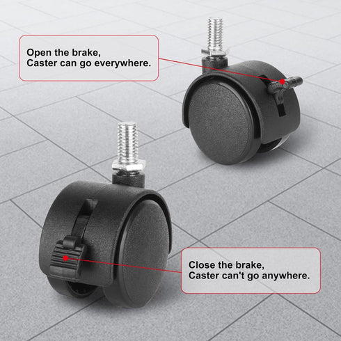 Dalyndar 4 Pack 1.5 Inch 1.5'' M8 Swivel Stem Caster Wheels Replacement Casters Furniture Wheel with Locking Brake