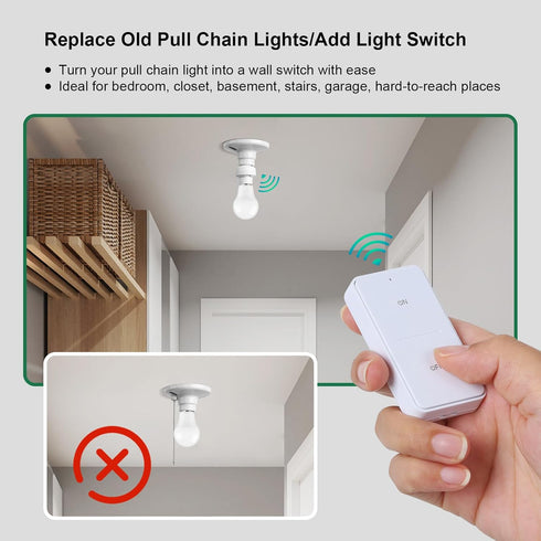 200FT E26 E27 Bulb (2 1 Remote Control Light Socket, Range Wireless Light Switch, Remote Light Socket for Pull Chain