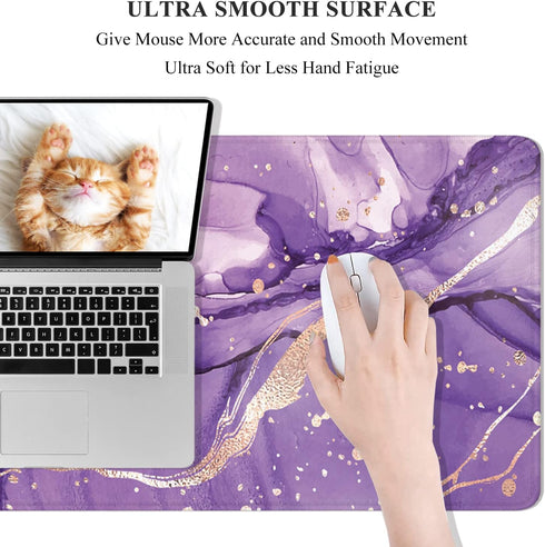 Desk Mat, Large 32" x 12" XXL Mouse Pad, Cute Purple Marble Desktop Decor for Laptop & Keyboard