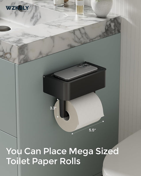 Toilet Paper Holder with Shelf - Flushable Wipes Dispenser & Storage Fits Any Bathroom, Keep Your Wet Wipes Hidden