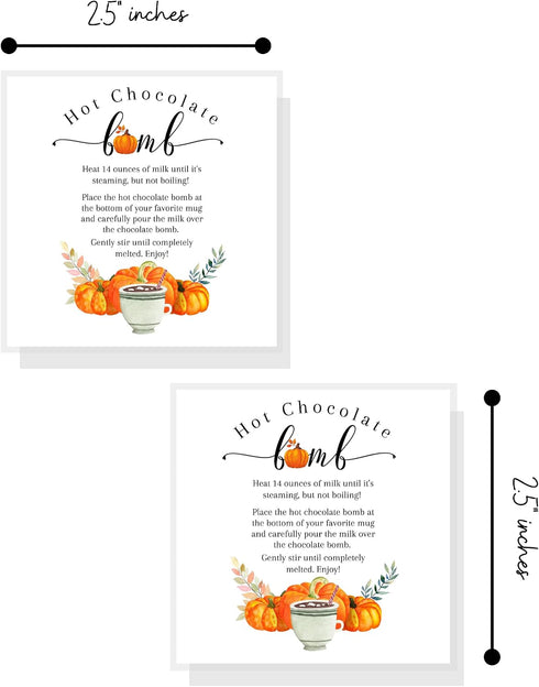 Crafters Cup 50 Pack 2.5 2.5 inches Hot Cocoa Bomb Instruction Cards | | x Square Card | Hot Cocoa Bomb Supplies | Fall